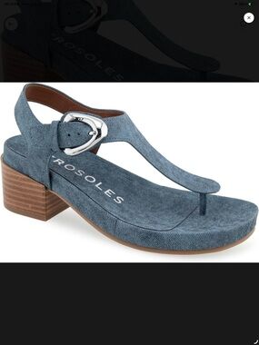 AEROSOLES Denim Blue T-Strap Block Heel Sandal